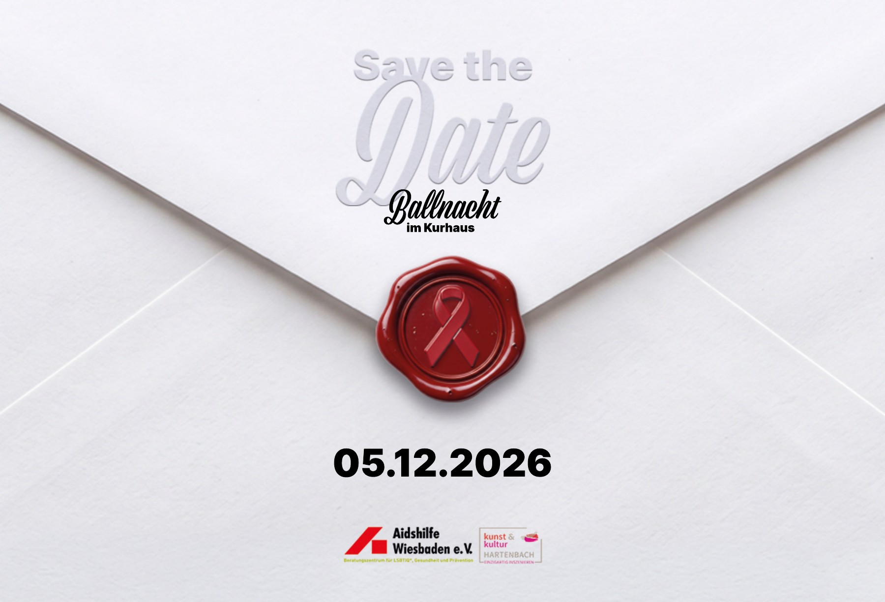 Save the Date – Ballnacht im Kurhaus am 05.12.2026, Aidshilfe Wiesbaden und kunst & kultur HARTENBACH